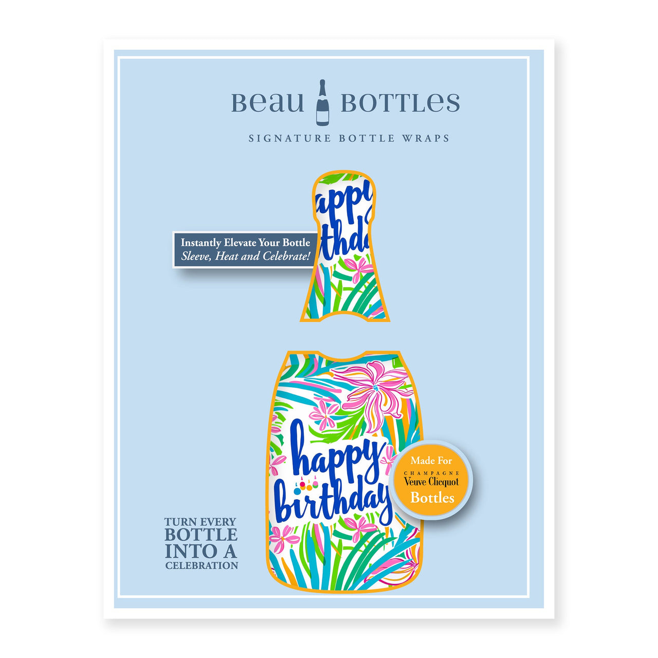 Happy Birthday Floral Bottle Wrap on Champagne Bottle