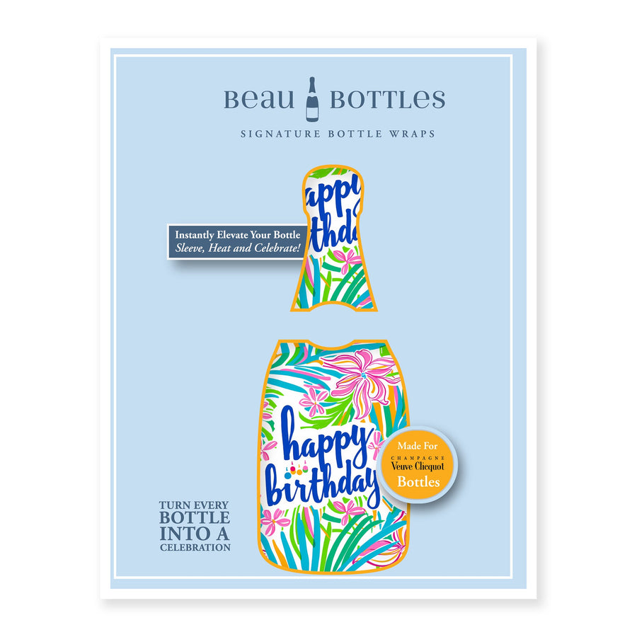 Happy Birthday Floral Bottle Wrap on Champagne Bottle