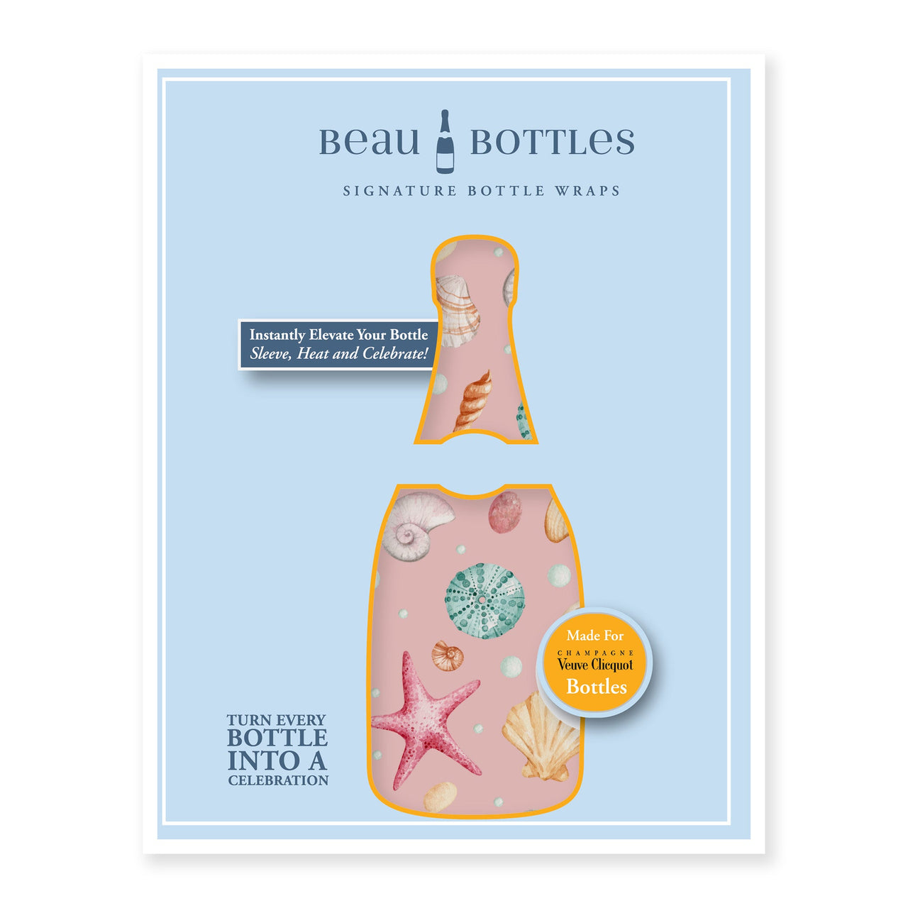 Pink Seashells Bottle Wrap on Champagne Bottle