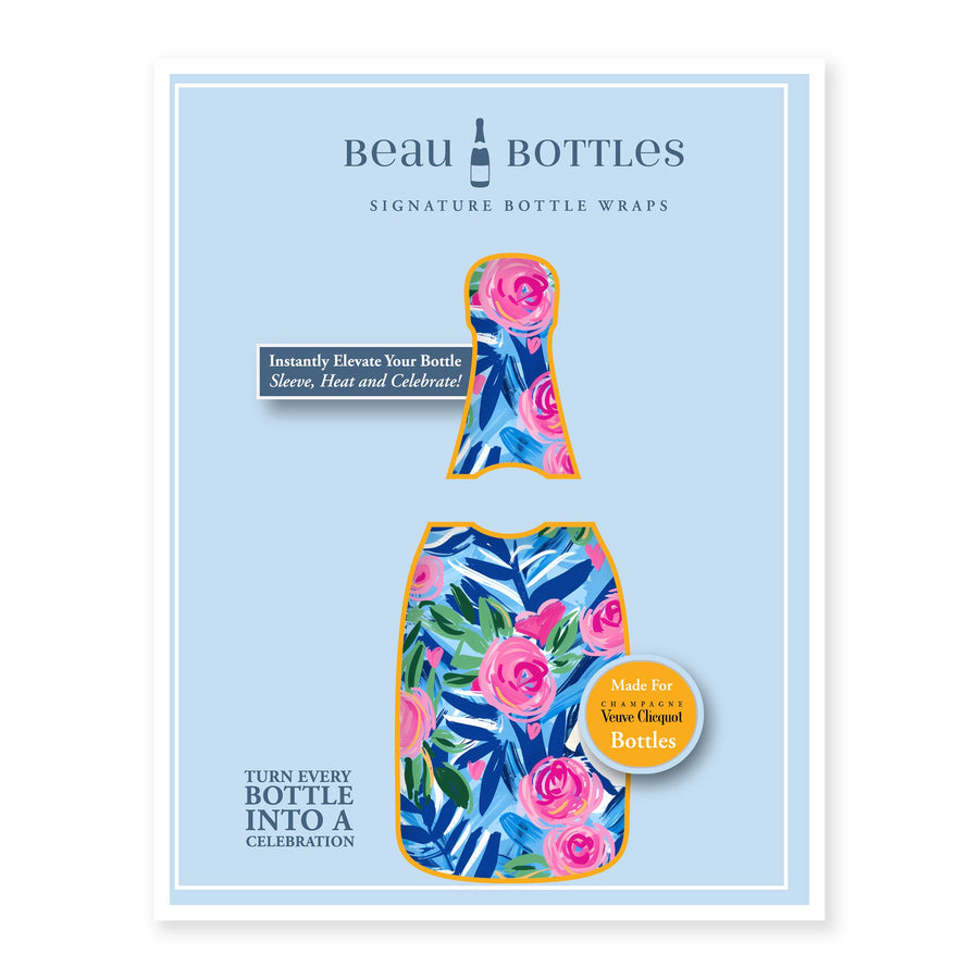 Preppy Roses with Love Bottle Wrap on Champagne Bottle
