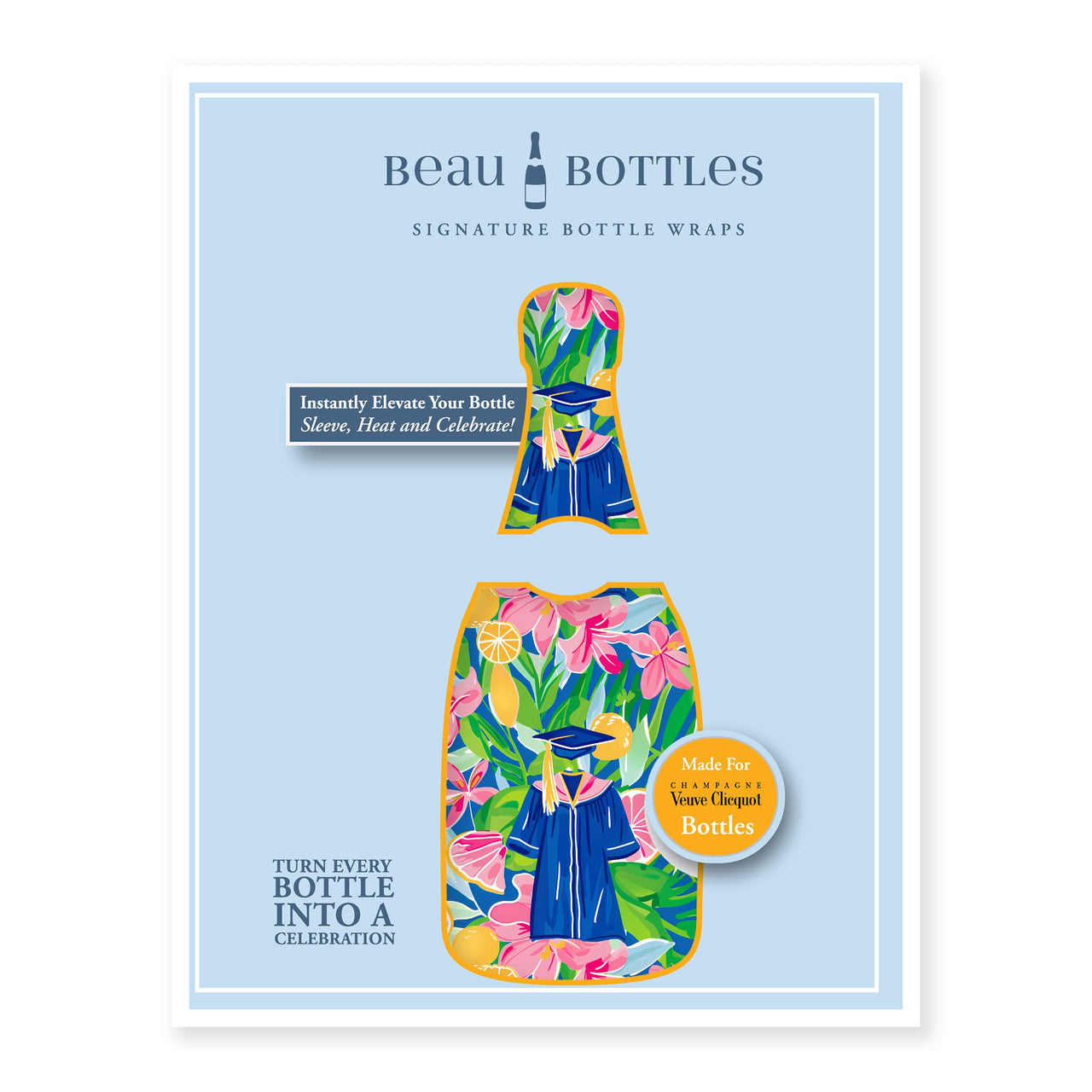Floral Graduation Bottle Wrap on Champagne Bottle