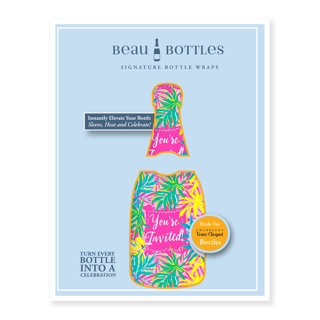 Cordial Invitation Bottle Wrap on Champagne Bottle