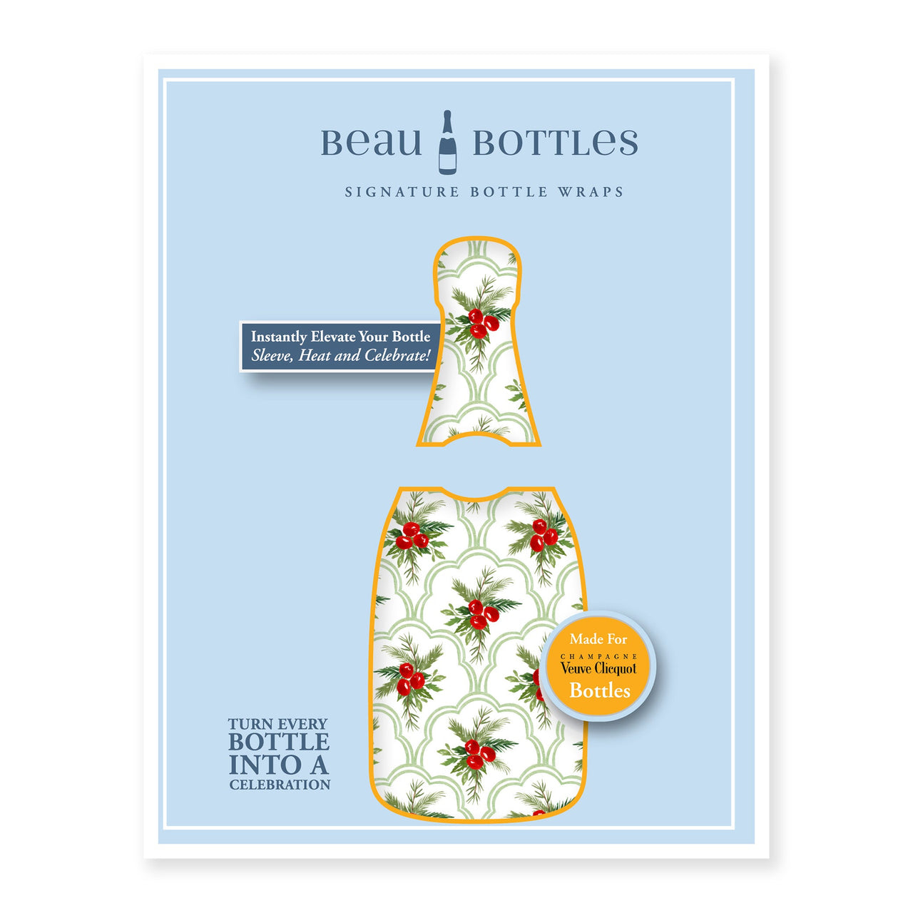 Limited Edition Scalloped Christmas Berries Bottle Wrap on Champagne Bottle