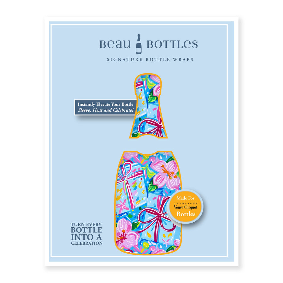 Preppy Happy Birthday Brushed Presents Bottle Wrap on Champagne Bottle