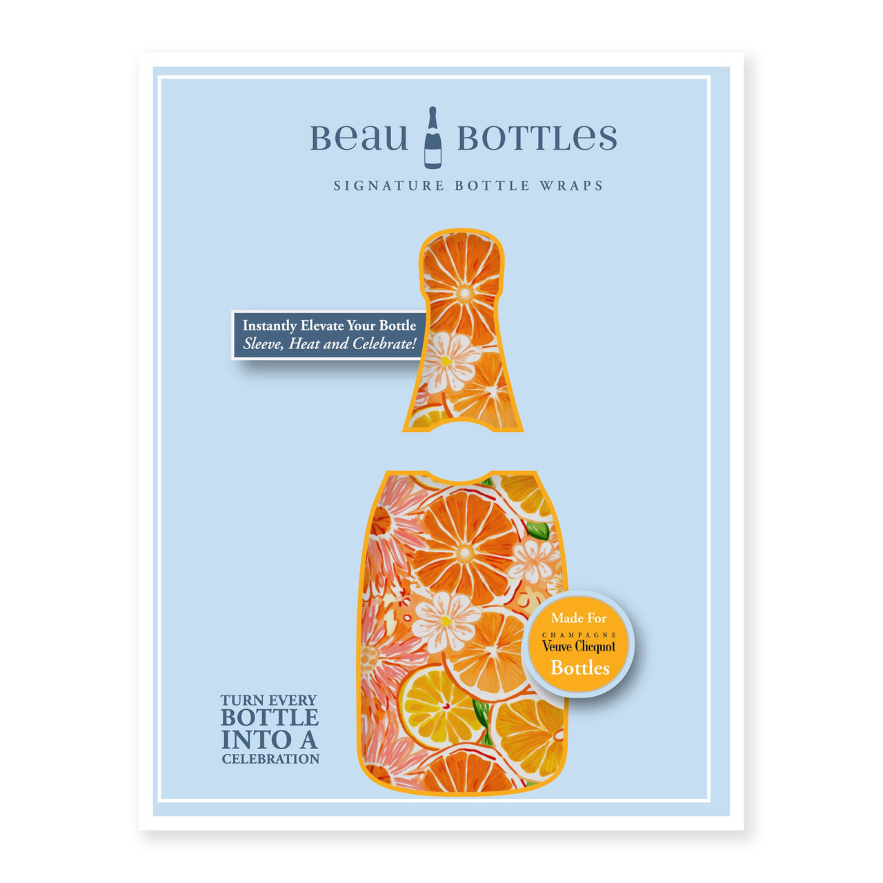 Preppy Watercolor Oranges Bottle Wrap on Champagne Bottle