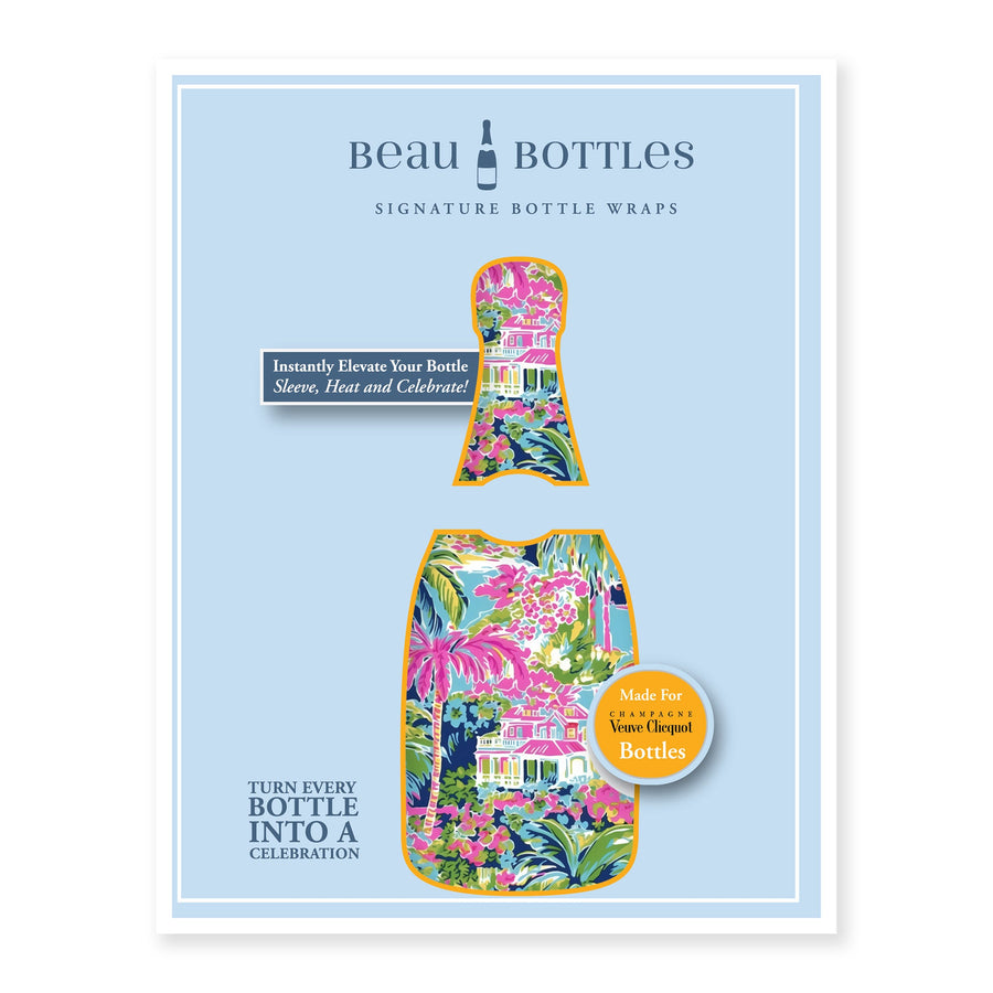 Pink Key West Cottage Bottle Wrap on Champagne Bottle