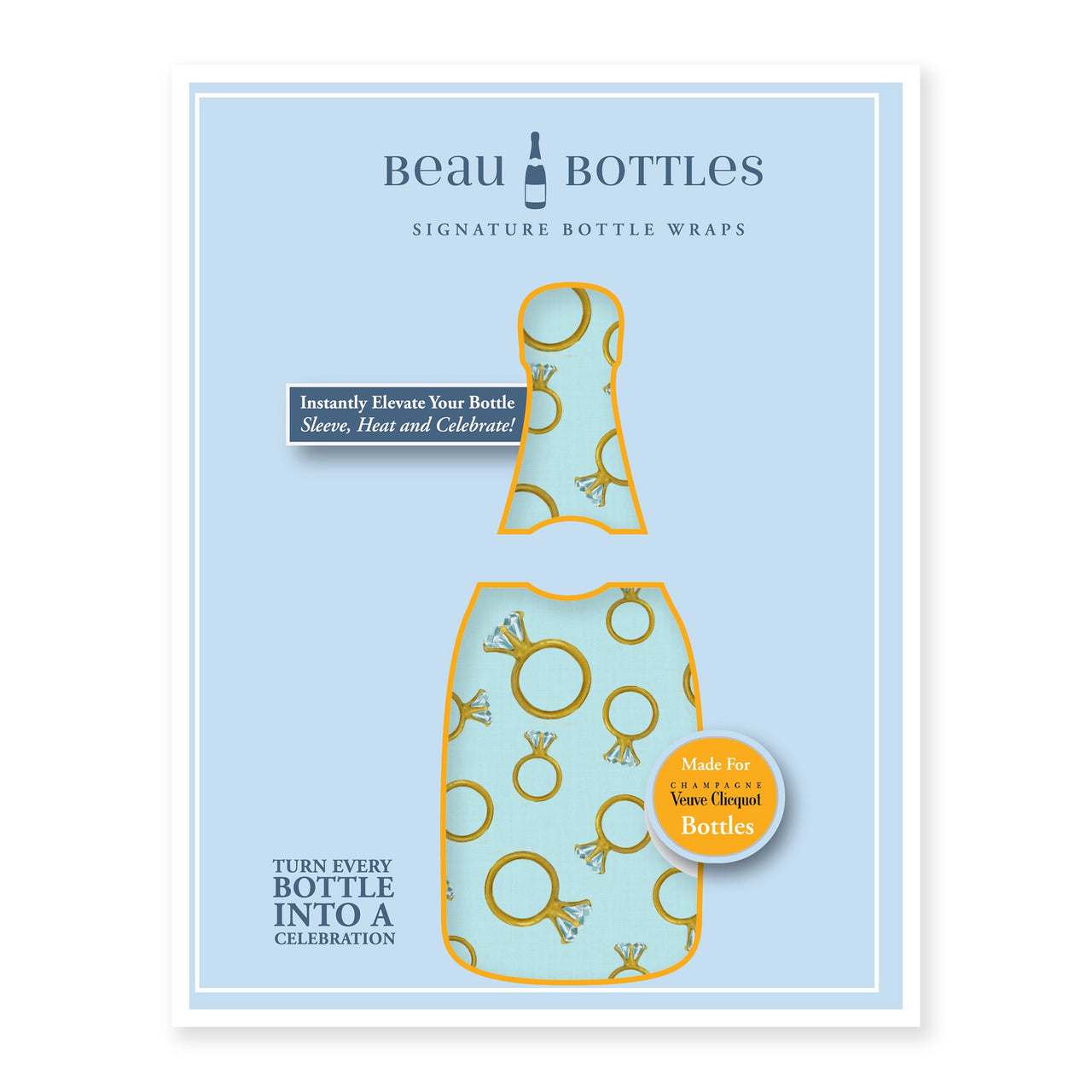Blue Engagement Ring Bottle Wrap on Champagne Bottle