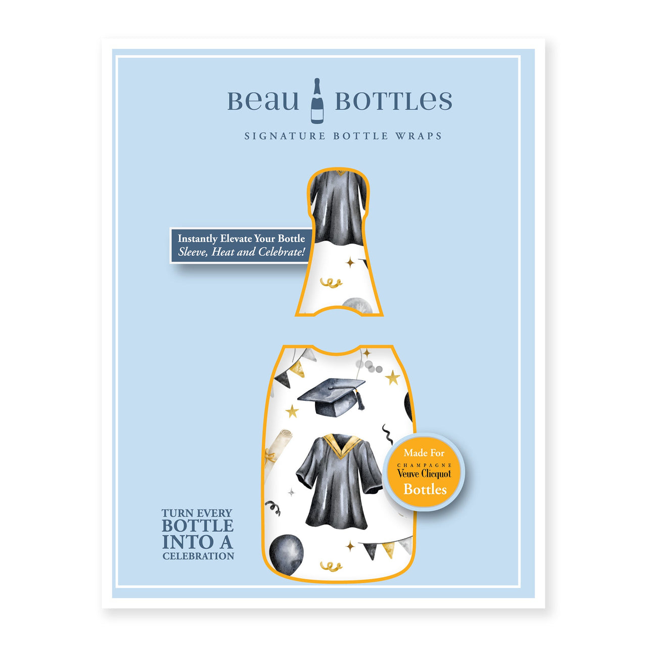 Black and Gold Graduation Bottle Wrap on Champagne Bottle