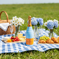 Thumbnail for Powder Blue Picnic Gingham Bottle Wrap on Champagne Bottle