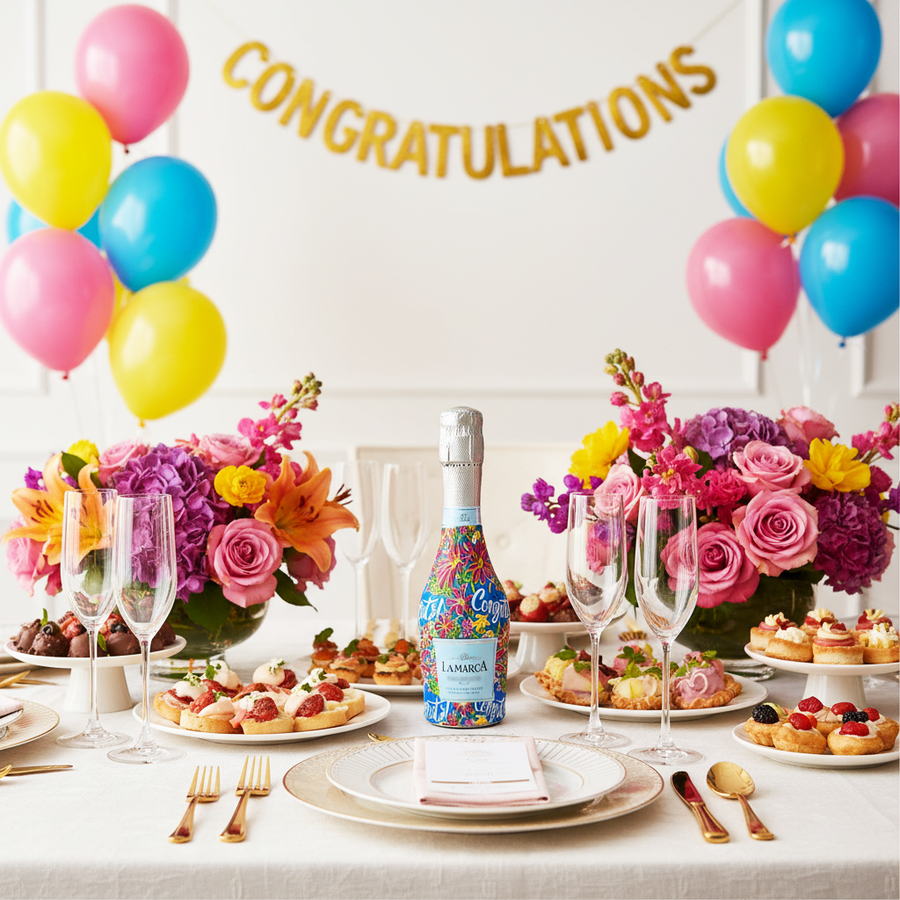 Preppy Congrats Mini Bottle Wrap Set on Mini La Marca Prosecco
