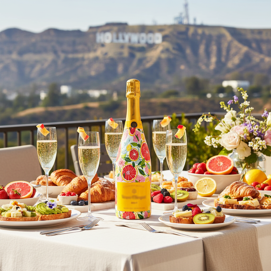 Preppy Grapefruits Bottle Wrap on Champagne Bottle