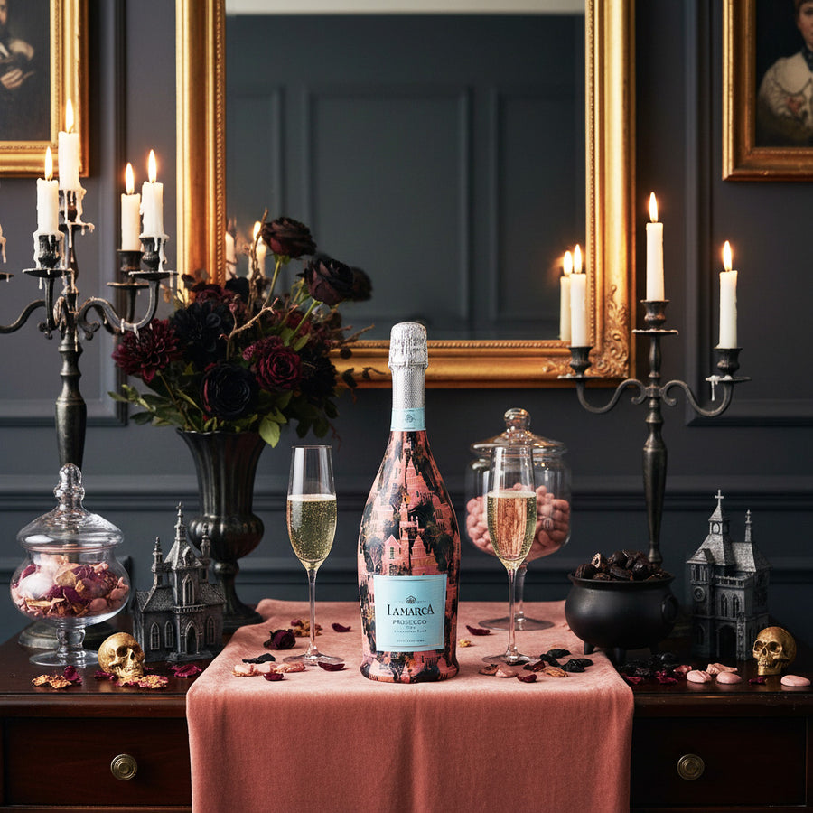 Preppy Halloween Haunted House Prosecco Bottle Wrap