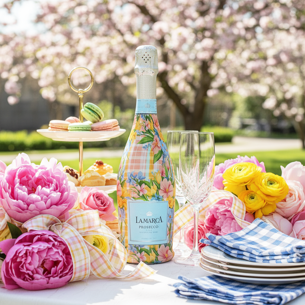 Preppy Springtime Serenity Bottle Wrap on La Marca Prosecco