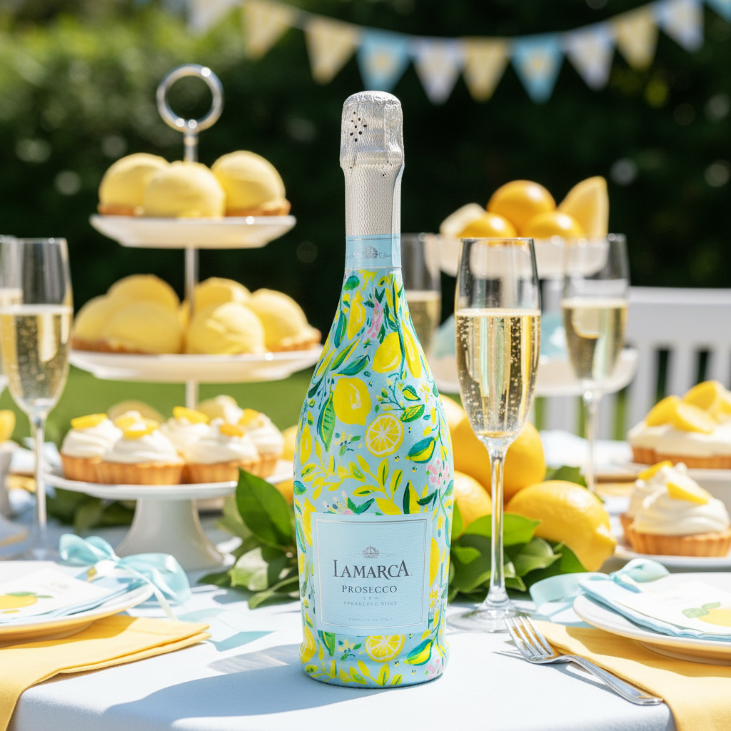 Preppy Lemons Bottle Wrap on La Marca Prosecco