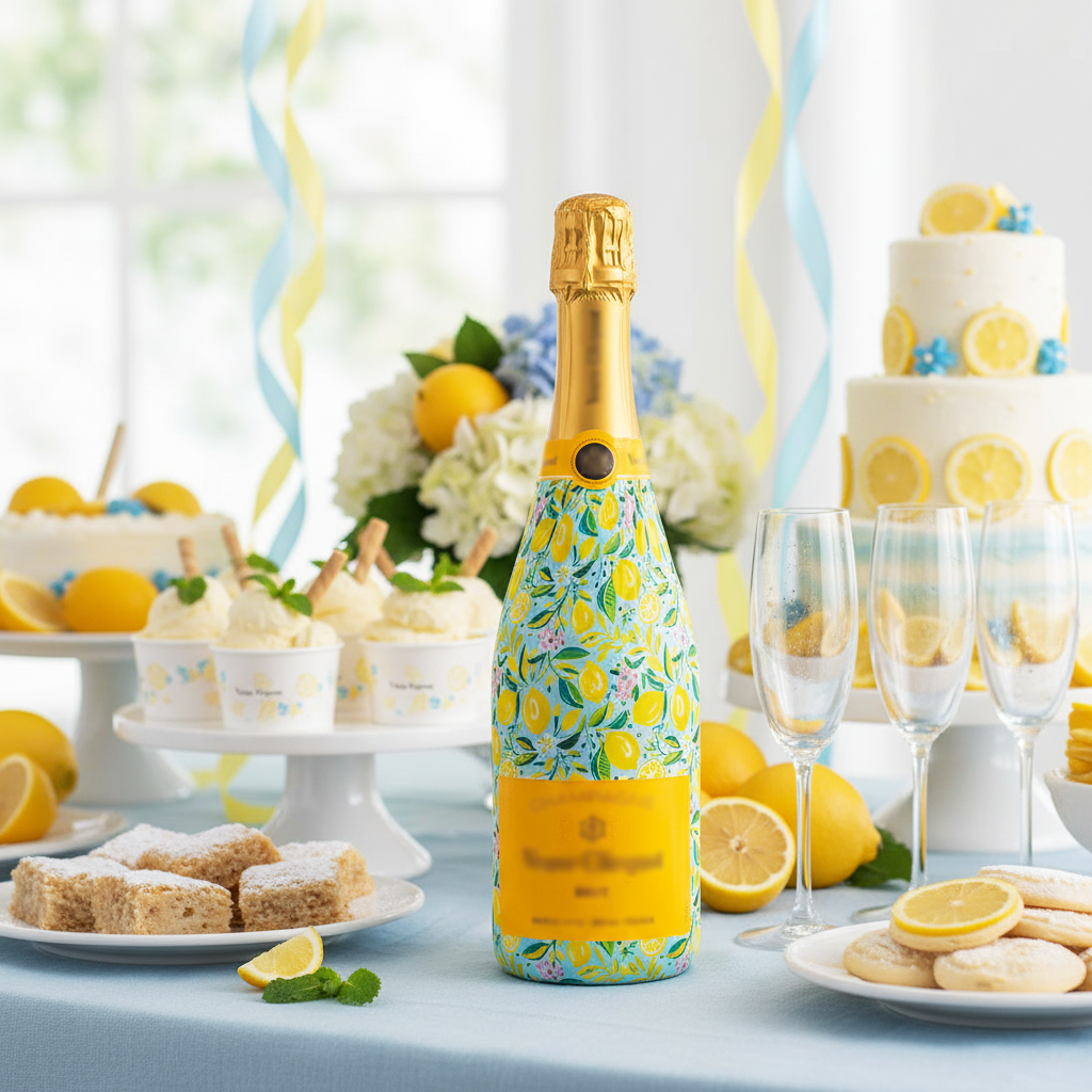 Preppy Lemons Bottle Wrap on Champagne Bottle