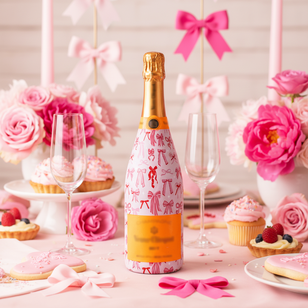 Pretty in Bows Bottle Wrap on Champagne Bottle