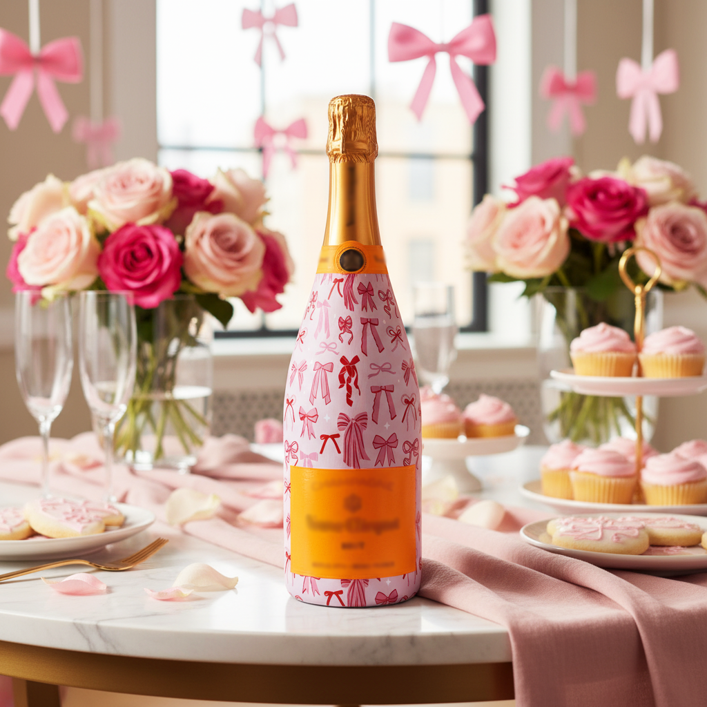 Pretty in Bows Bottle Wrap on Champagne Bottle