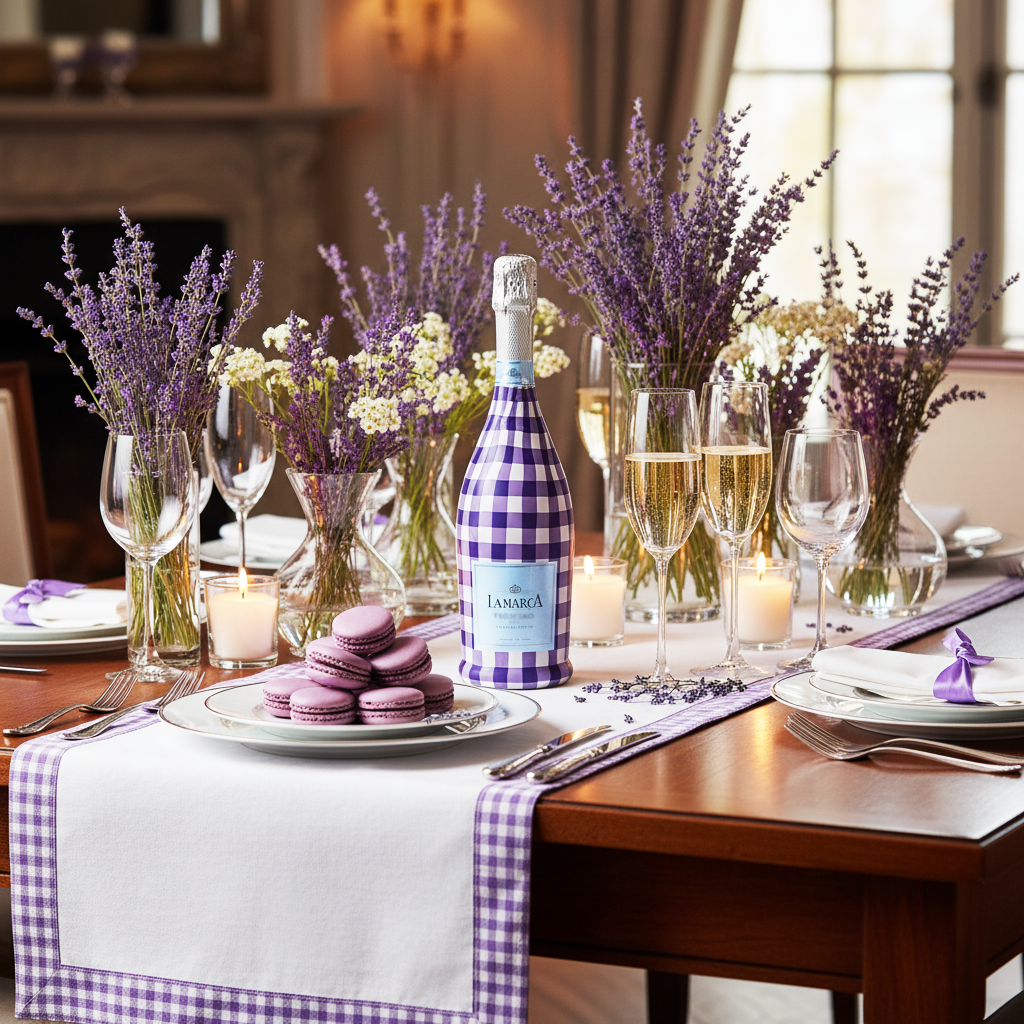 Purple and White Gingham Bottle Wrap on La Marca Prosecco