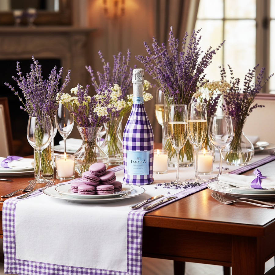 Purple and White Gingham Bottle Wrap on La Marca Prosecco