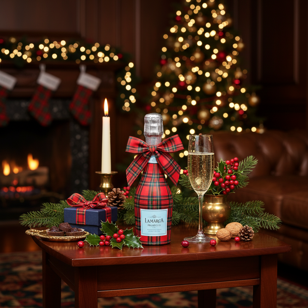 Red & Green Christmas Tartan Mini Prosecco Wraps (Set of 3)