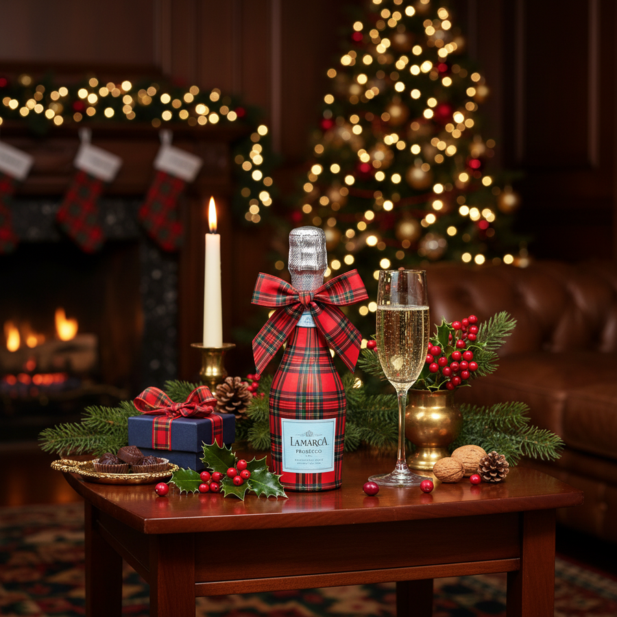 Red & Green Christmas Tartan Mini Prosecco Wraps (Set of 3)