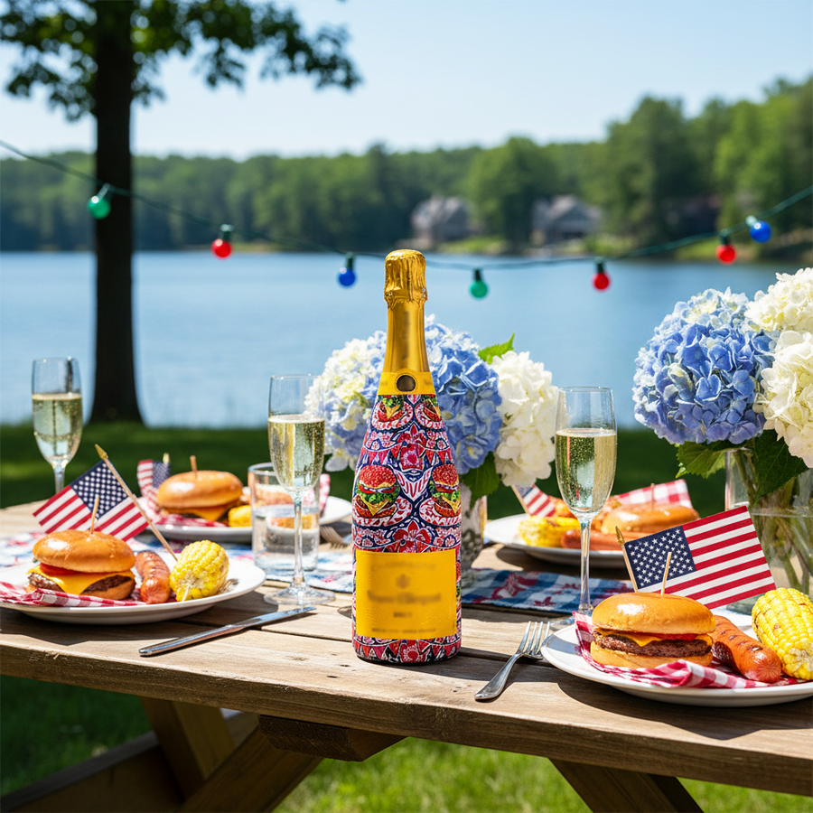 Summer Grill Out Bottle Wrap on Champagne Bottle