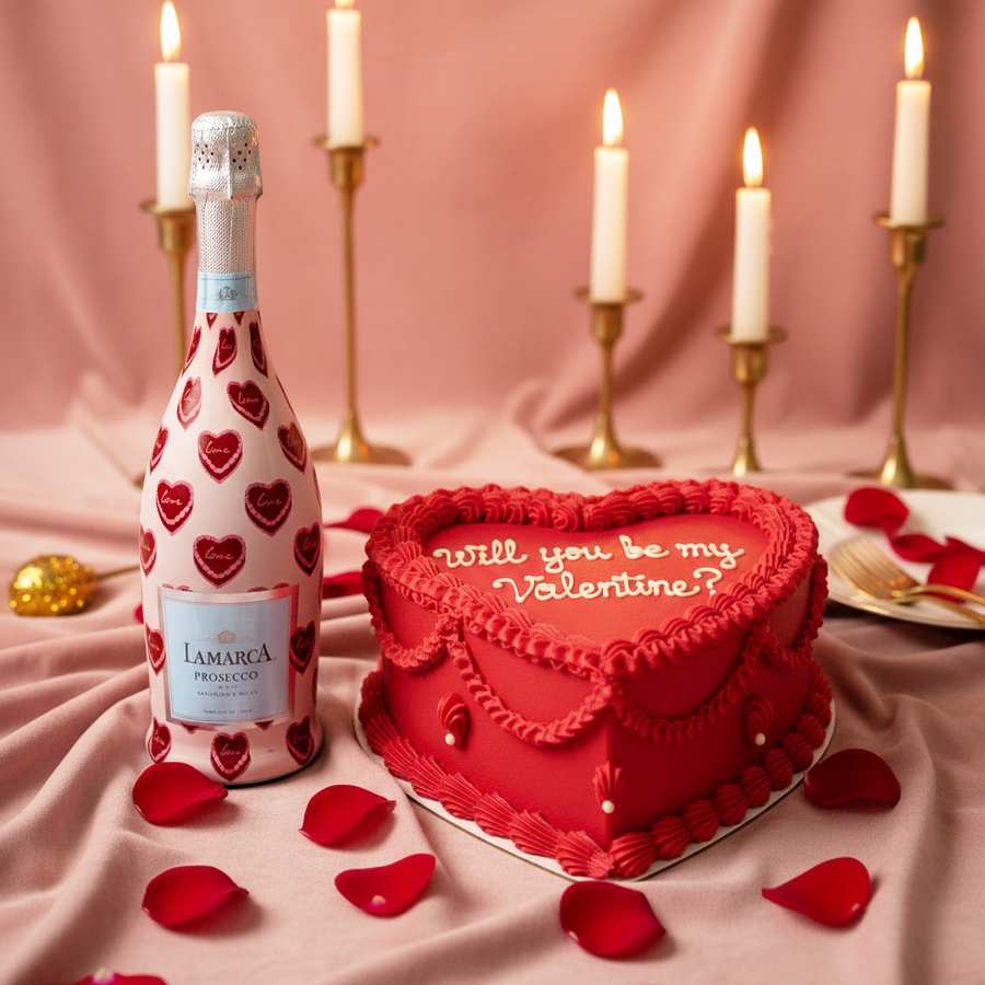 Sweetheart Cakes Bottle Wrap on La Marca Prosecco