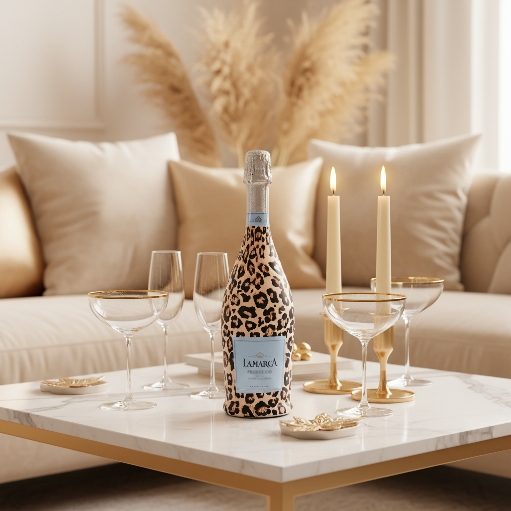 Tan Leopard Bottle Wrap on La Marca Prosecco