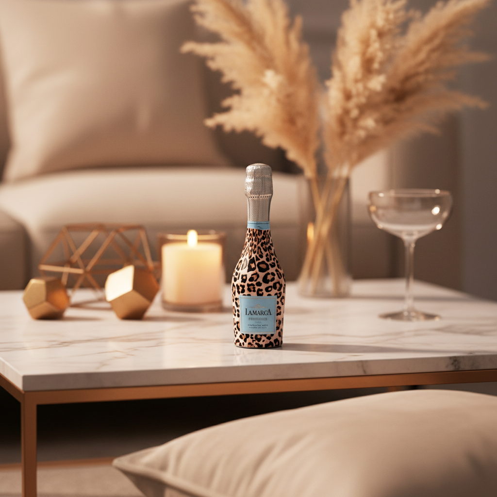 Tan Leopard Mini Bottle Wrap Set on Mini La Marca Prosecco