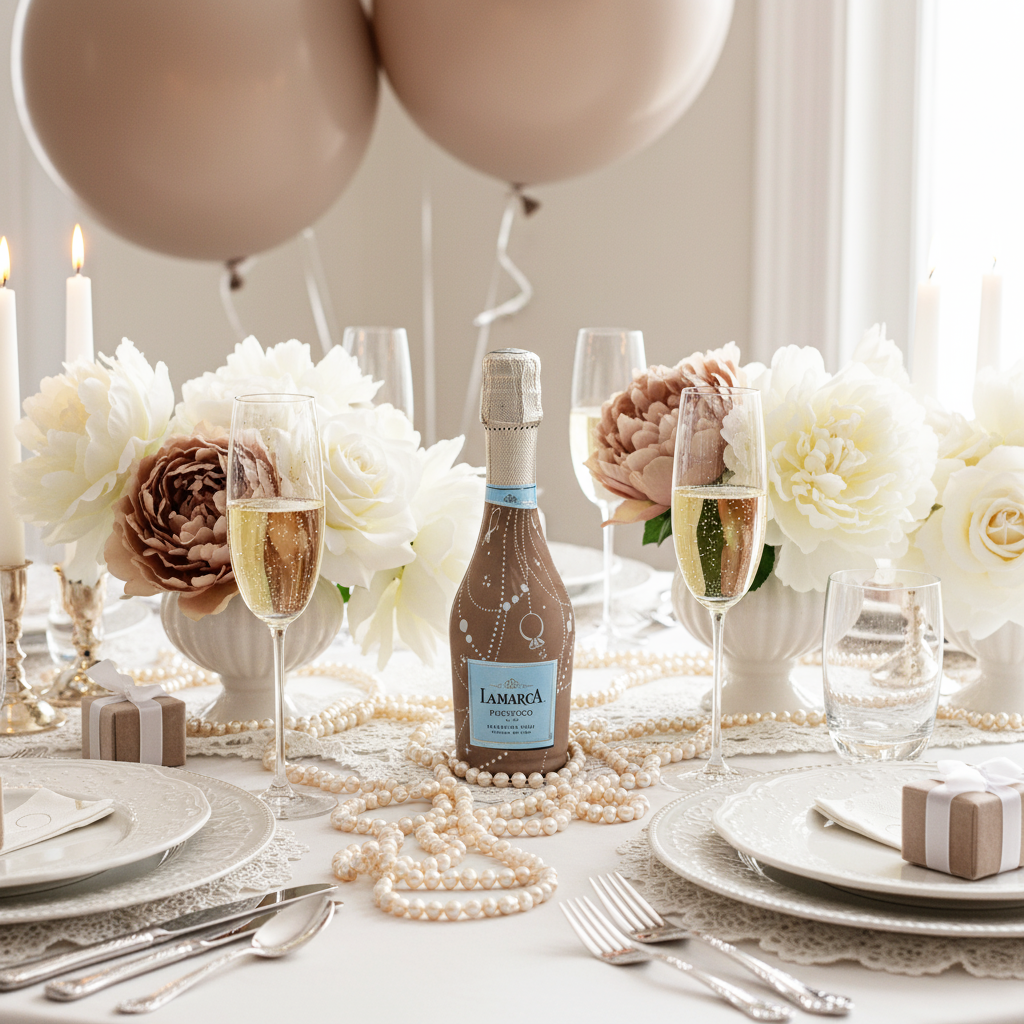 Taupe Pearls and Prosecco Mini Bottle Wrap Set on Mini La Marca Prosecco