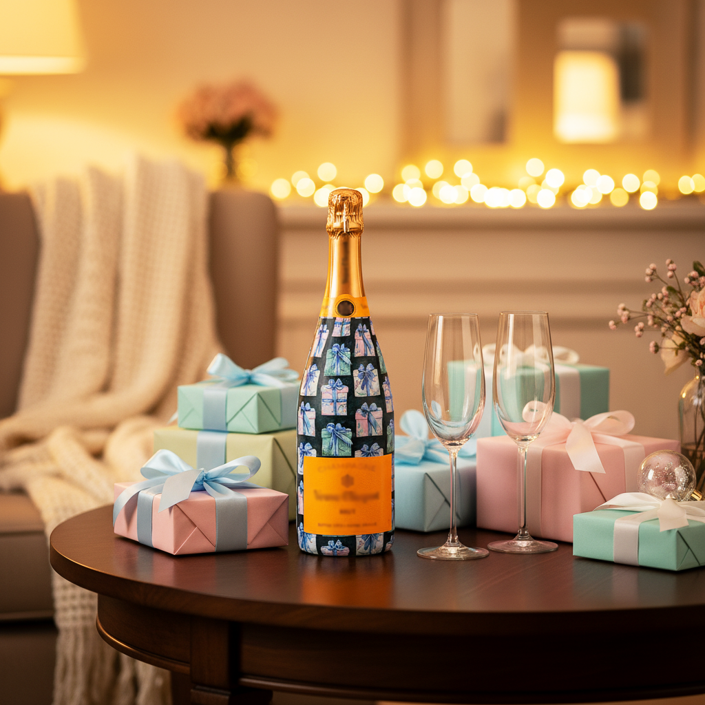 The Gift of Christmas Bottle Wrap on Champagne Bottle