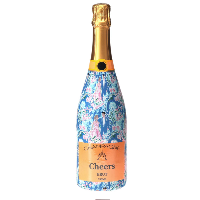 Preppy Bride & Groom Champagne Bottle Wrap — 360 view