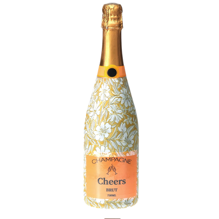 Grandmillennial Gold Flower Champagne Bottle Wrap — 360 view
