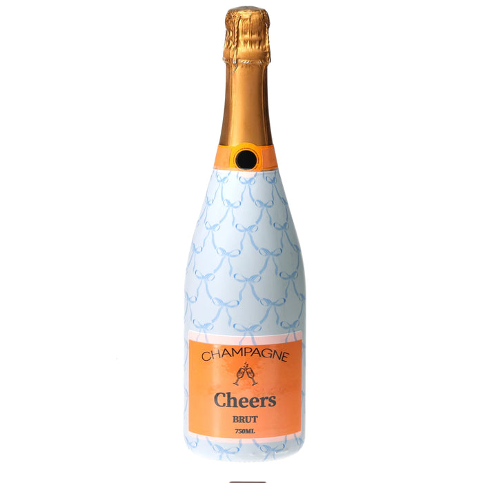 Grandmillennial Blue Bows Champagne Bottle Wrap — 360 view
