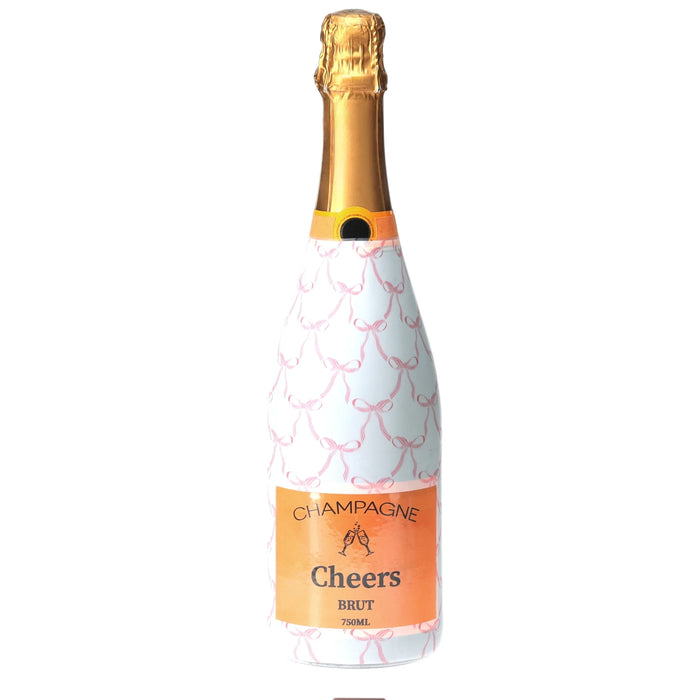Grandmillennial Pink Bows Champagne Bottle Wrap — 360 view