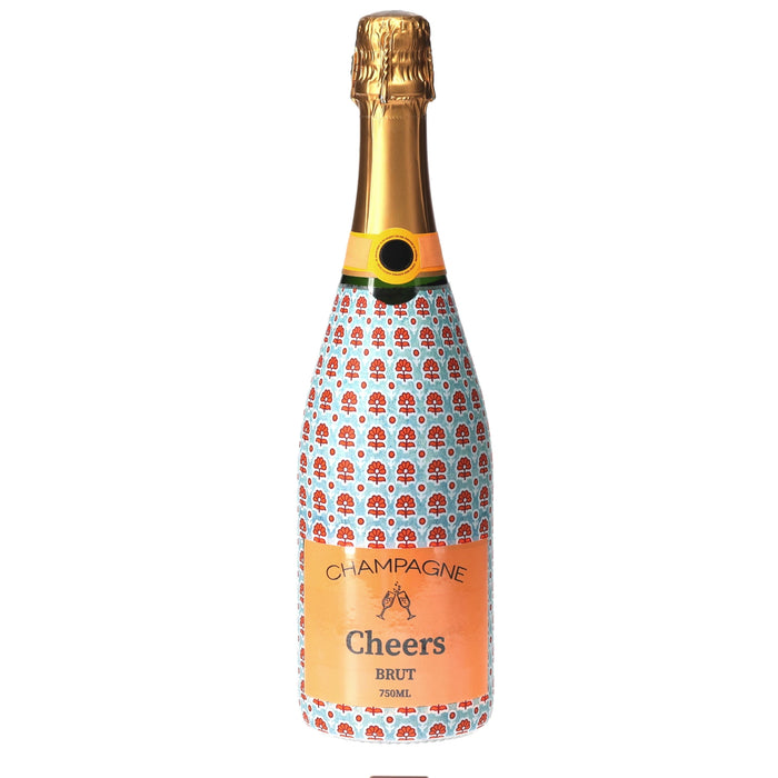 Wrap Indian Blockprint Blue Flower Champagne Bottle Wrap — 360 view