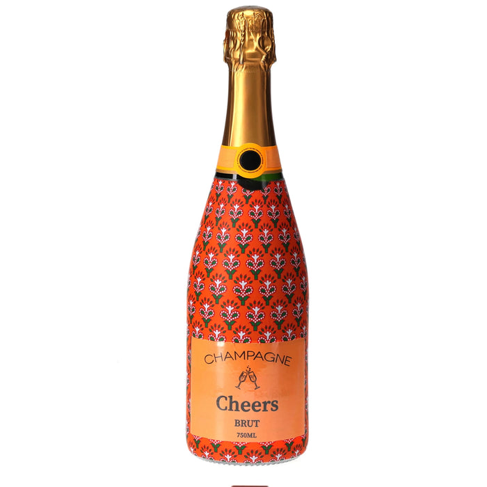 Indian Blockprint Red Leaf Champagne Bottle Wrap — 360 view