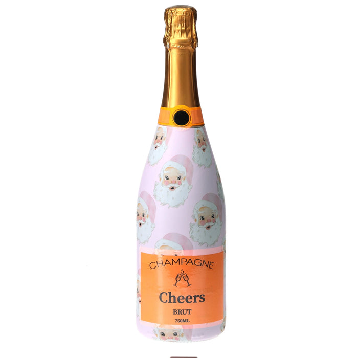 Limited Edition Watercolor Pink Santa Champagne Bottle Wrap — 360 view