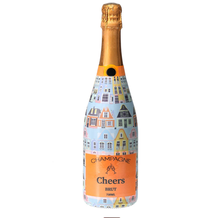 Blue Row Houses Champagne Bottle Wrap — 360 view