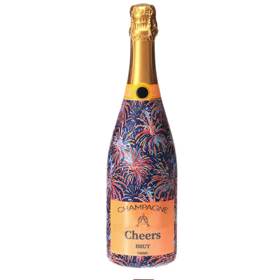 Festive Fireworks Champagne Bottle Wrap bottle wrap on a Veuve Clicquot champagne bottle