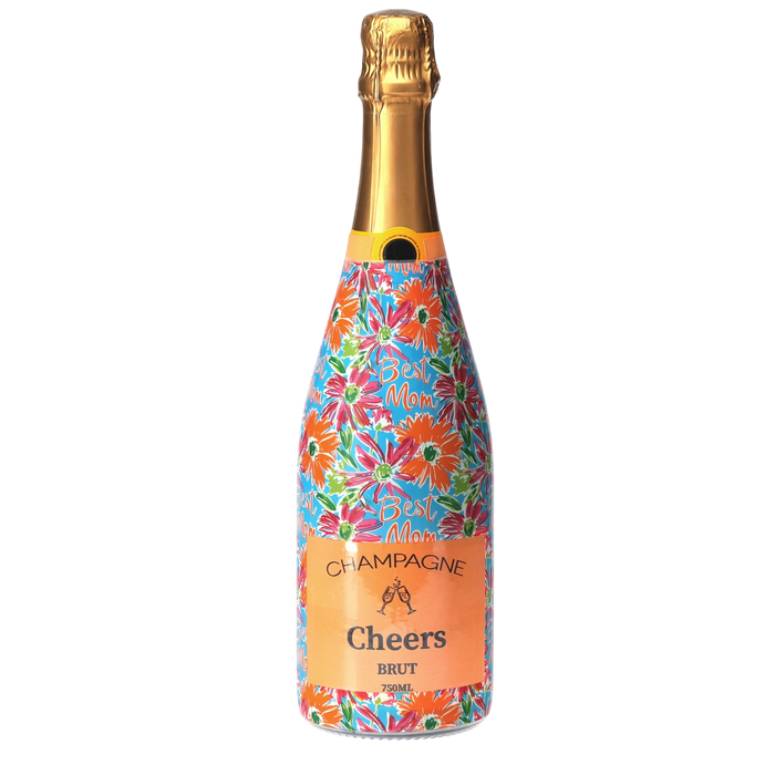 Preppy Floral Best Mom Champagne Bottle Wrap — 360 view