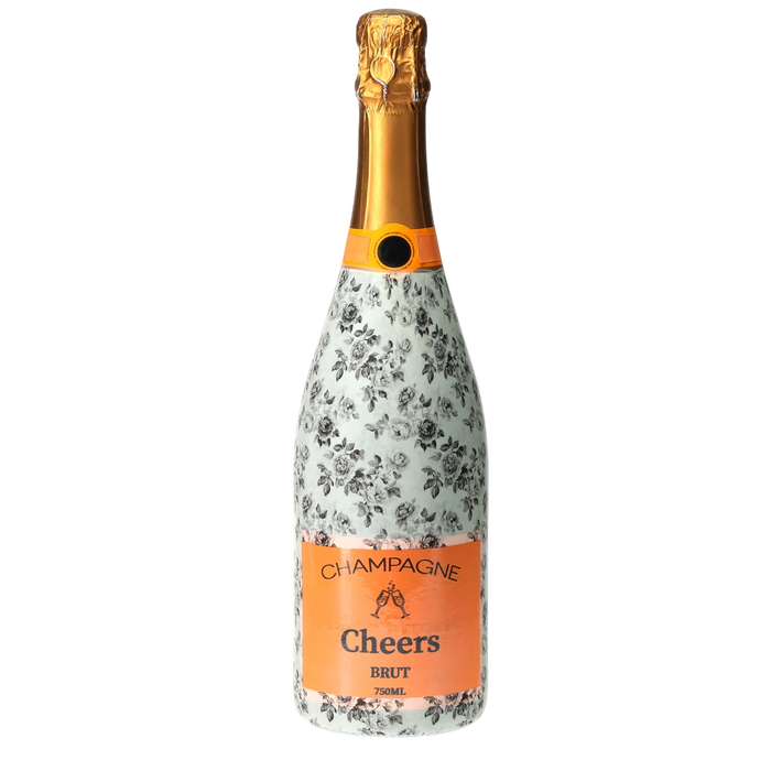 Black & White Floral Champagne Bottle Wrap — 360 view