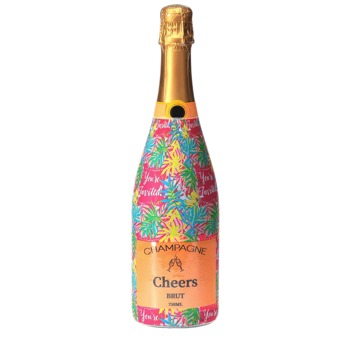 Cordial Invitation Champagne Bottle Wrap — 360 view
