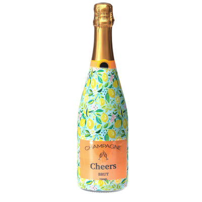 Preppy Lemons Champagne Bottle Wrap bottle wrap on a Veuve Clicquot champagne bottle