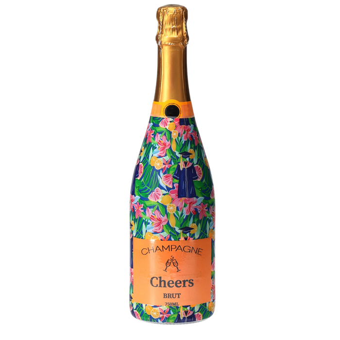 Floral Graduation Champagne Bottle Wrap — 360 view