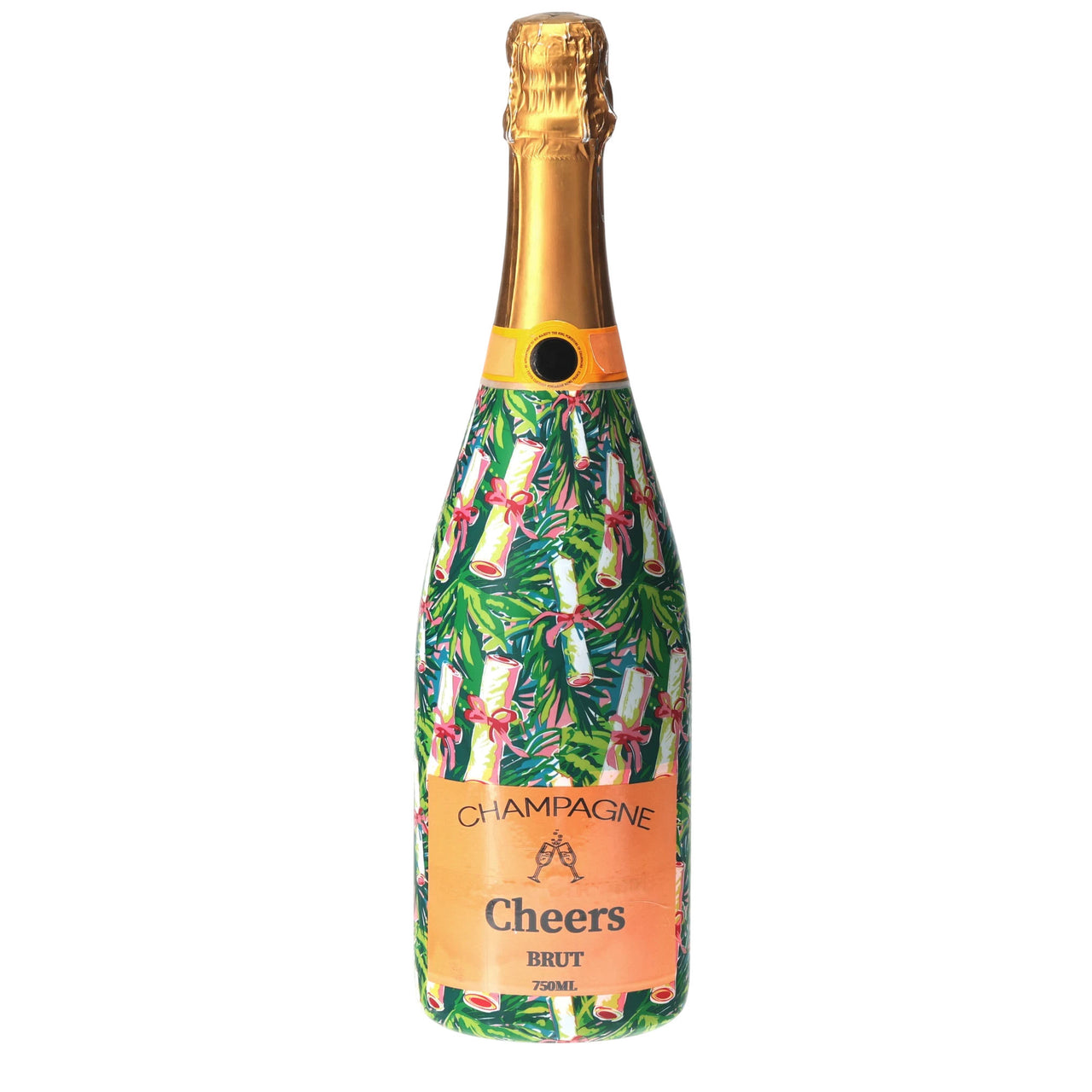 Preppy Diploma Champagne Bottle Wrap bottle wrap on a Veuve Clicquot champagne bottle