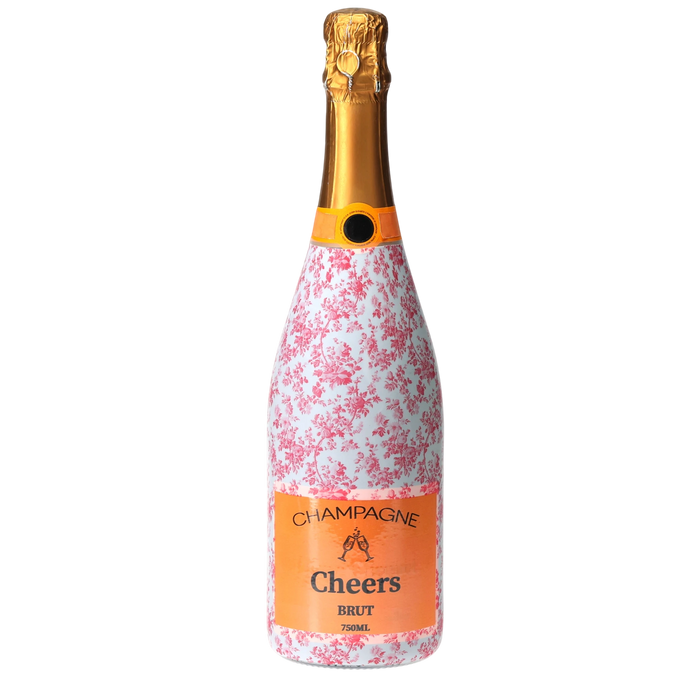 Grandmillennial Pink Floral Champagne Bottle Wrap — 360 view