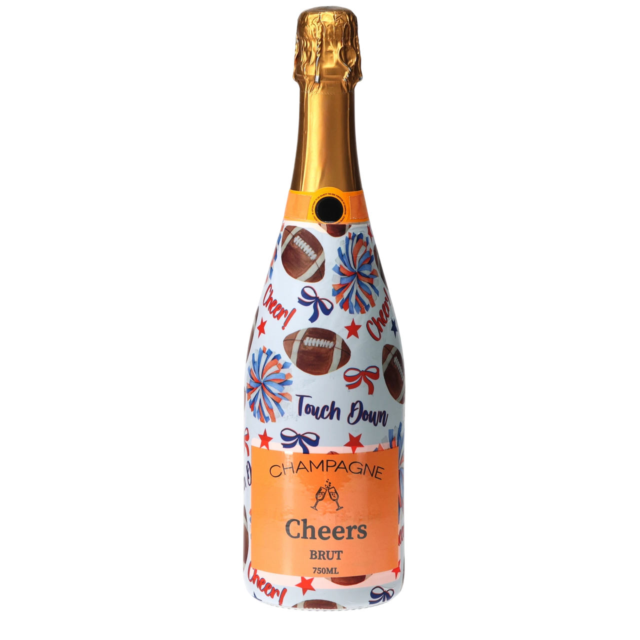 Blue & Orange Game Day Champagne Bottle Wrap bottle wrap on a Veuve Clicquot champagne bottle