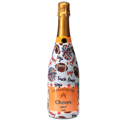 Navy & Orange Game Day Champagne Bottle Wrap bottle wrap on a Veuve Clicquot champagne bottle
