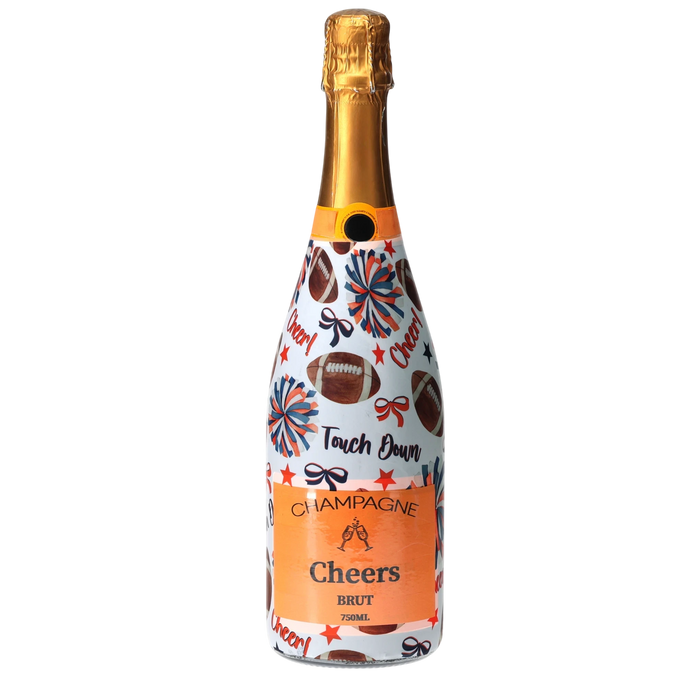 Navy & Orange Game Day Champagne Bottle Wrap — 360 view